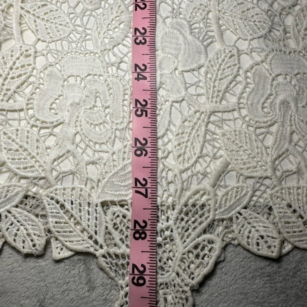 ASTR Lace Mini Dress Women Sz M Ivory Off Shoulder Crochet Cocktail Bridal Boho - Picture 9 of 12
